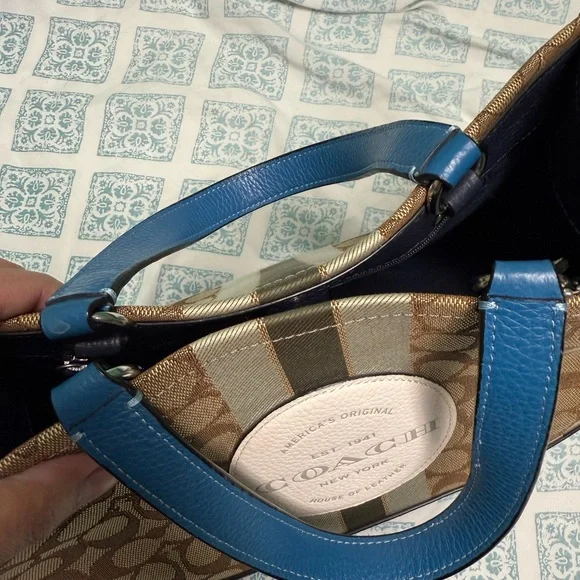 Coach Brown and Blue Canvas Tote - Picture 4 of 5